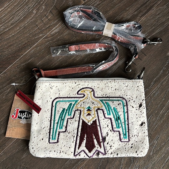 Justin Hair On Hide Thunderbird Embroidered slim shoulder bag,crossbody,Western - Picture 1 of 8